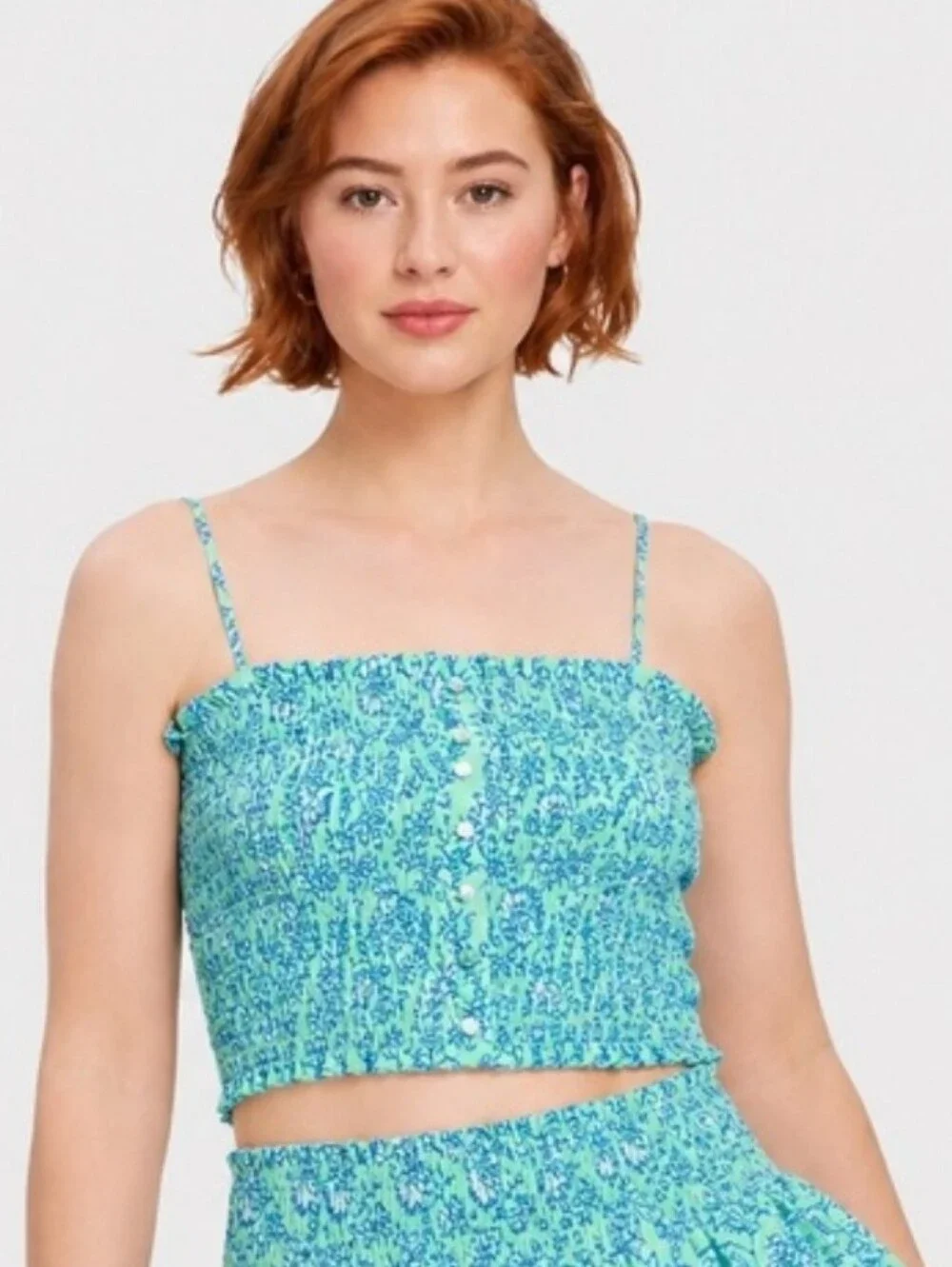 Roller Rabbit X Target Smocked Floral Cropped Tank Top - Aqua Blue